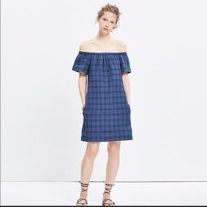 Madewell Off The Shoulder Plaid Dress